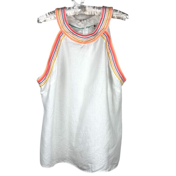 Boden Embroidered White Linen Halter Top Size 16 Dollie Sleeveless - Picture 1 of 8